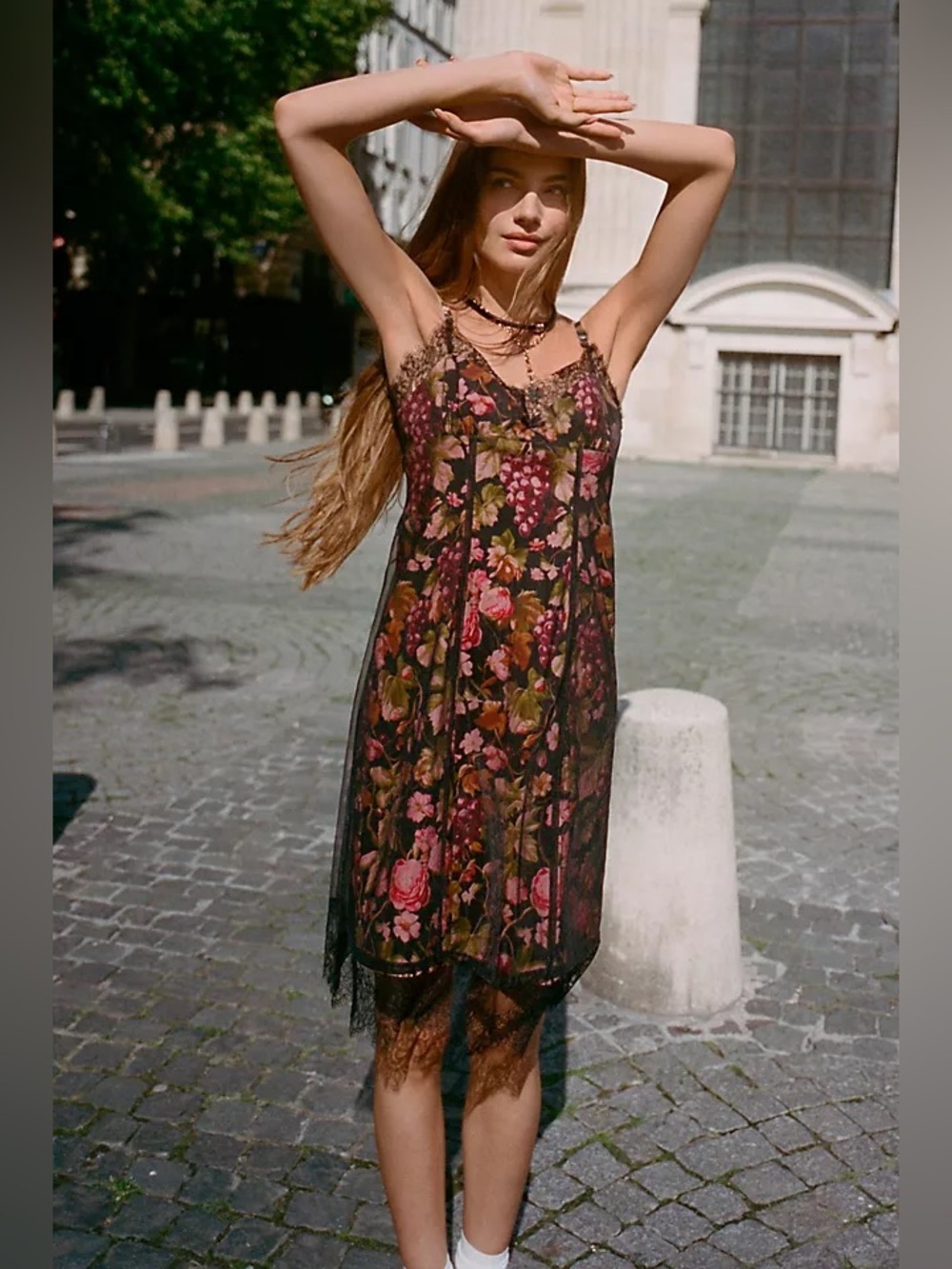 Anthropologie Maeve Floral Fruit Mesh Slip Dress - XXS